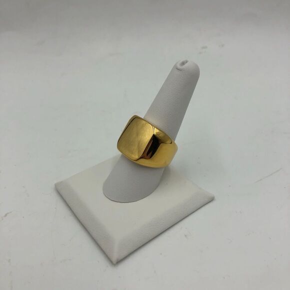 18K Gold Plated Women's Unisex Heavy Statement Ring Square Waterproof Size 8 - Picture 5 of 13